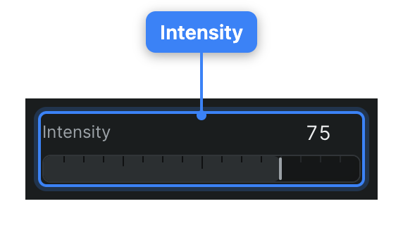 The Intensity slider (0–100) that appears below the interpolation controls when an ease type is selected, setting how strongly the value eases.