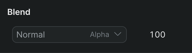 The Blend module in the inspector, showing the blend mode dropdown set to Normal alongside the Opacity control.