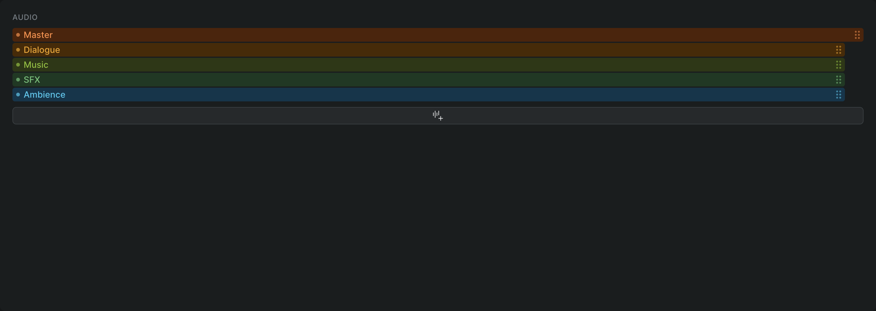 The Component Tracks module in the Inspector listing several tracks under the Audio heading, with the Create Role button below the list — the surface where you add, rename, reorder, and delete a clip's tracks.