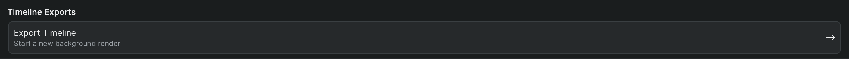 The Timeline Exports panel, listing a timeline's generated packages with a button to export a new one.
