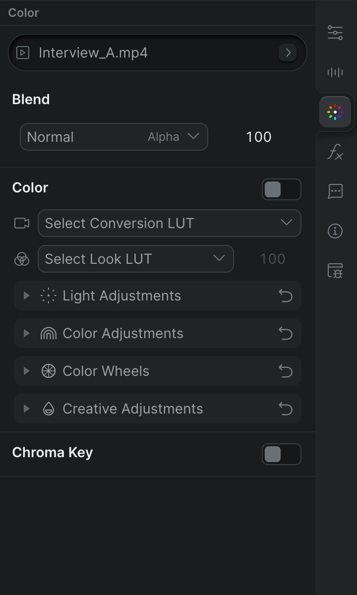 The Color tab, showing the blend mode dropdown and the opacity control.