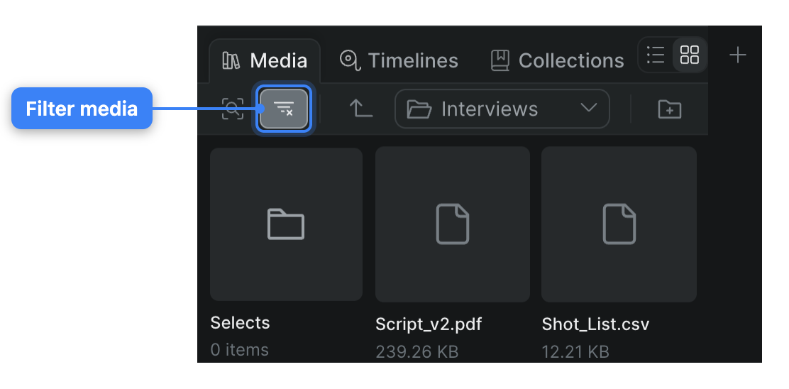 The library filtered to documents only, with the Filter control active in the control bar.